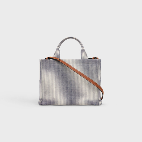 SMALL CABAS THAIS IN STRIPED TEXTILE NAVY BLUE - Image 3